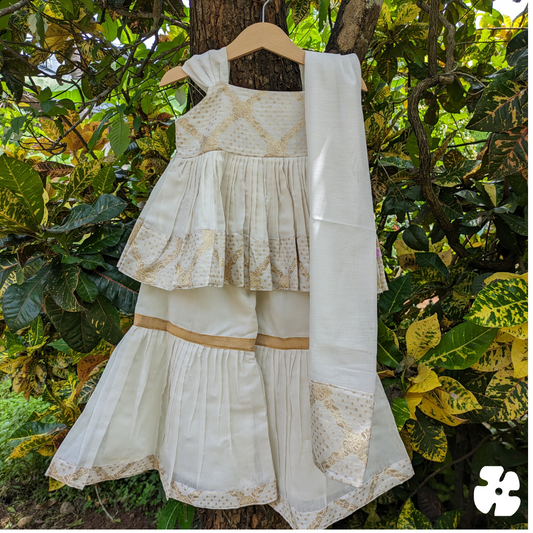 Gold n White Sharara Suit