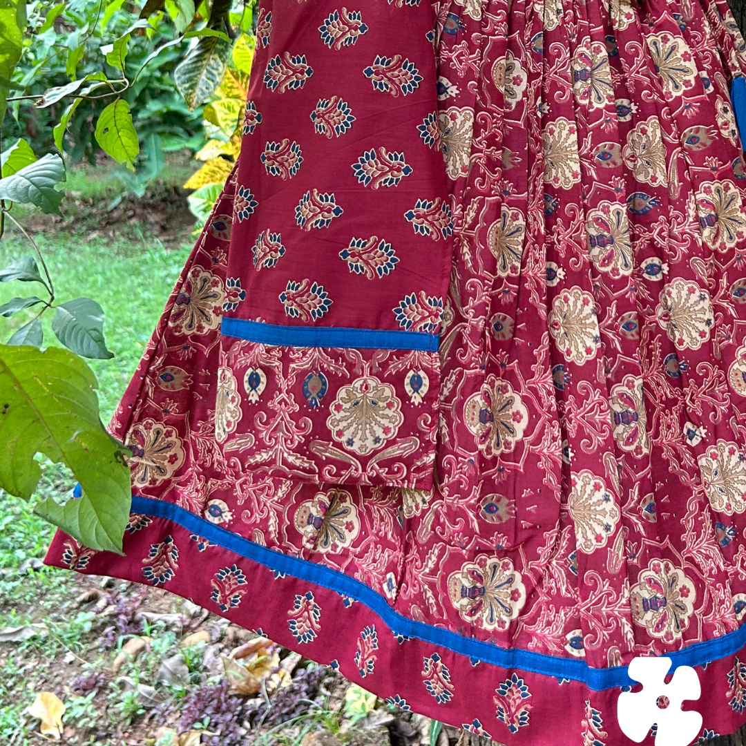 Printed cotton marron skirt and top