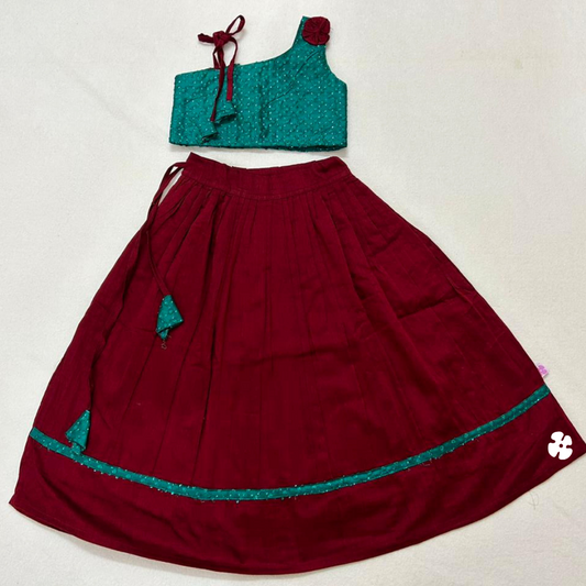 Fit and flare skirt with one shoulder blouse