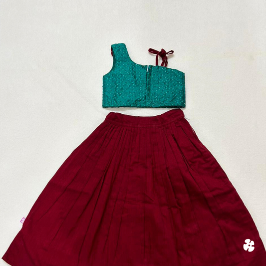 Fit and flare skirt with one shoulder blouse