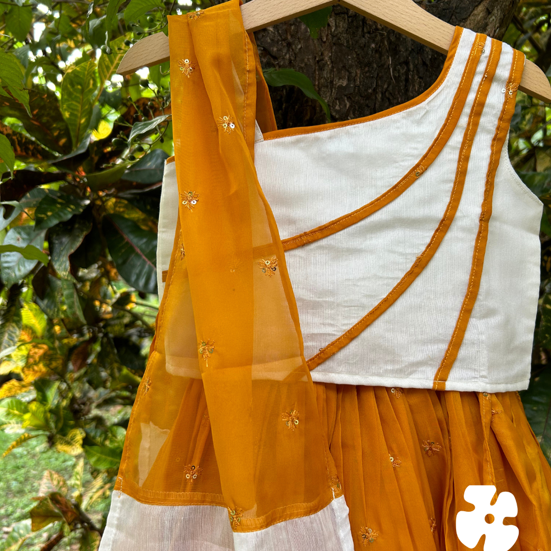 Orange skirt and top with shawl