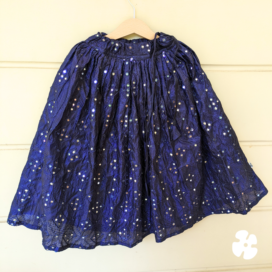 Simple blue brocade skirt and top
