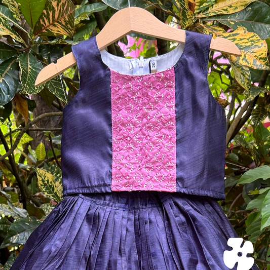 Pink and navy blue full skirt and top