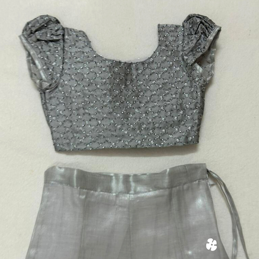 Puff sleeve top and paneled skirt