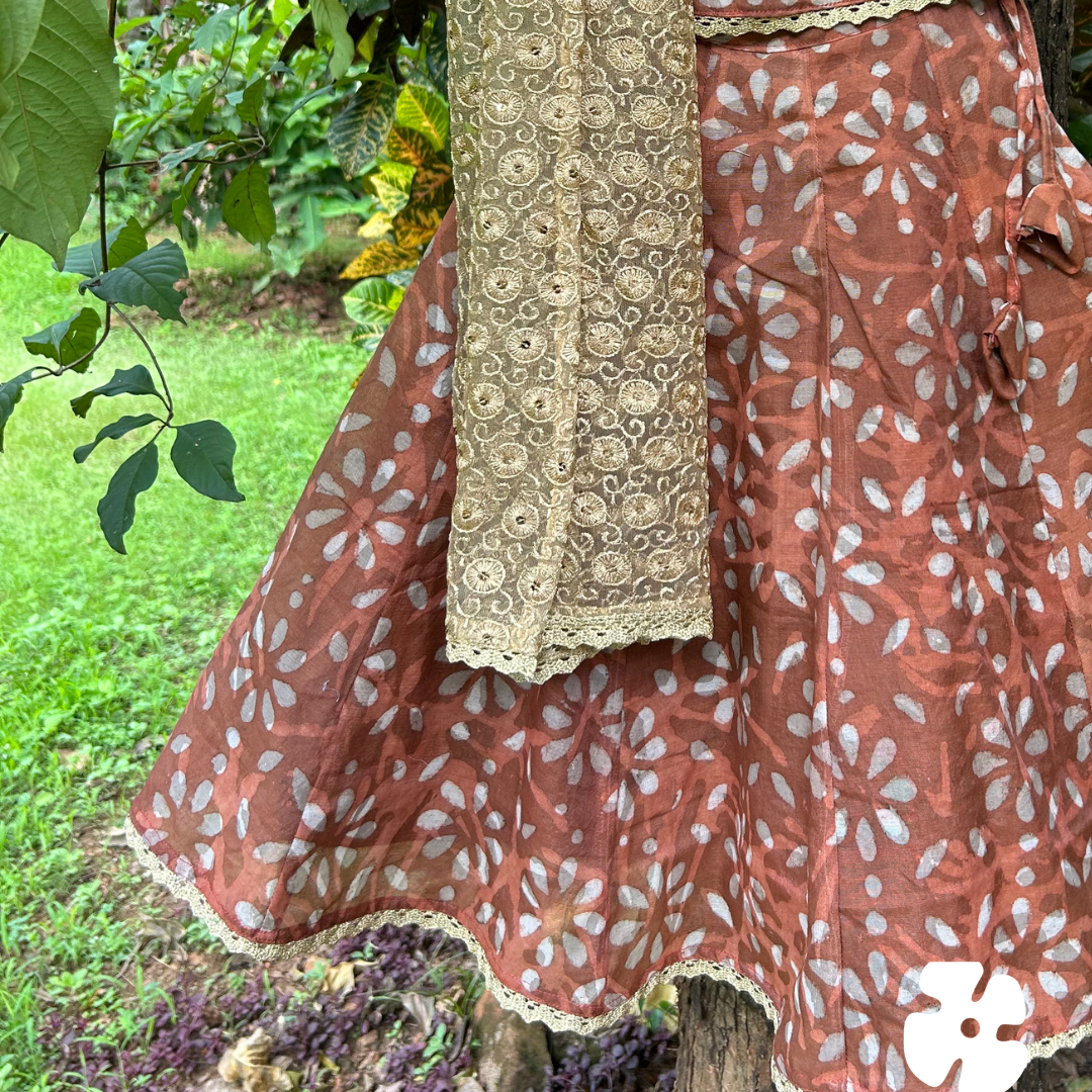 Floral chanderi cotton skirt and top