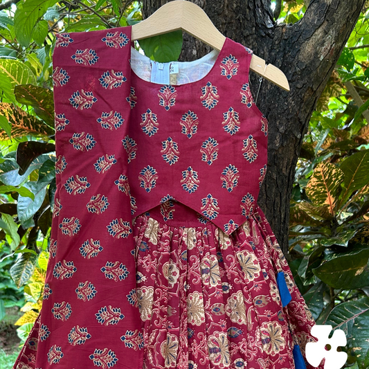 Printed cotton marron skirt and top