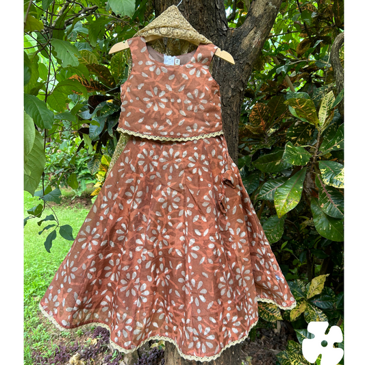 Floral chanderi cotton skirt and top