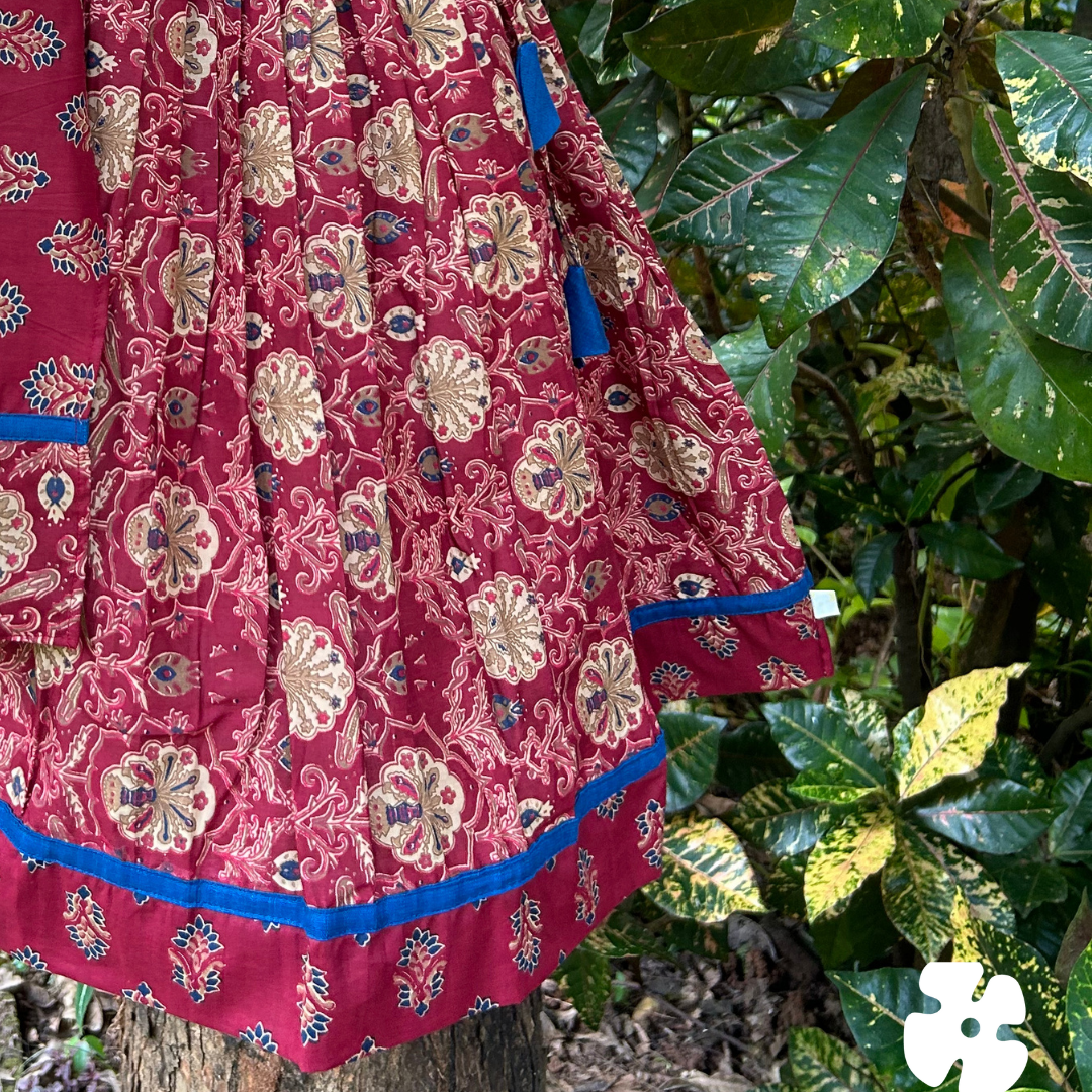 Printed cotton marron skirt and top