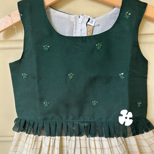 Onam special green top and check skirt