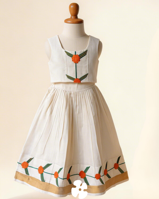 Simple and elegant Kerala traditional full skirt snd top