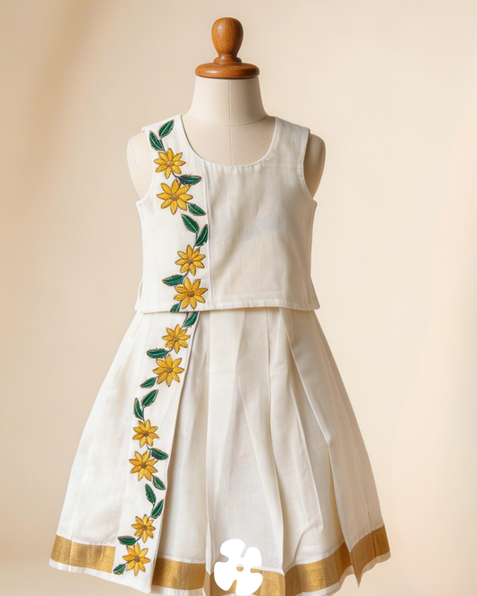 Yellow flower embroidery top and full skirt