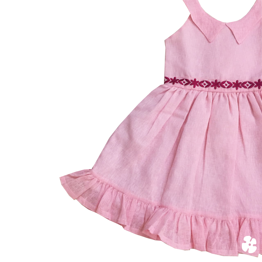 Pink floral embroidery frock