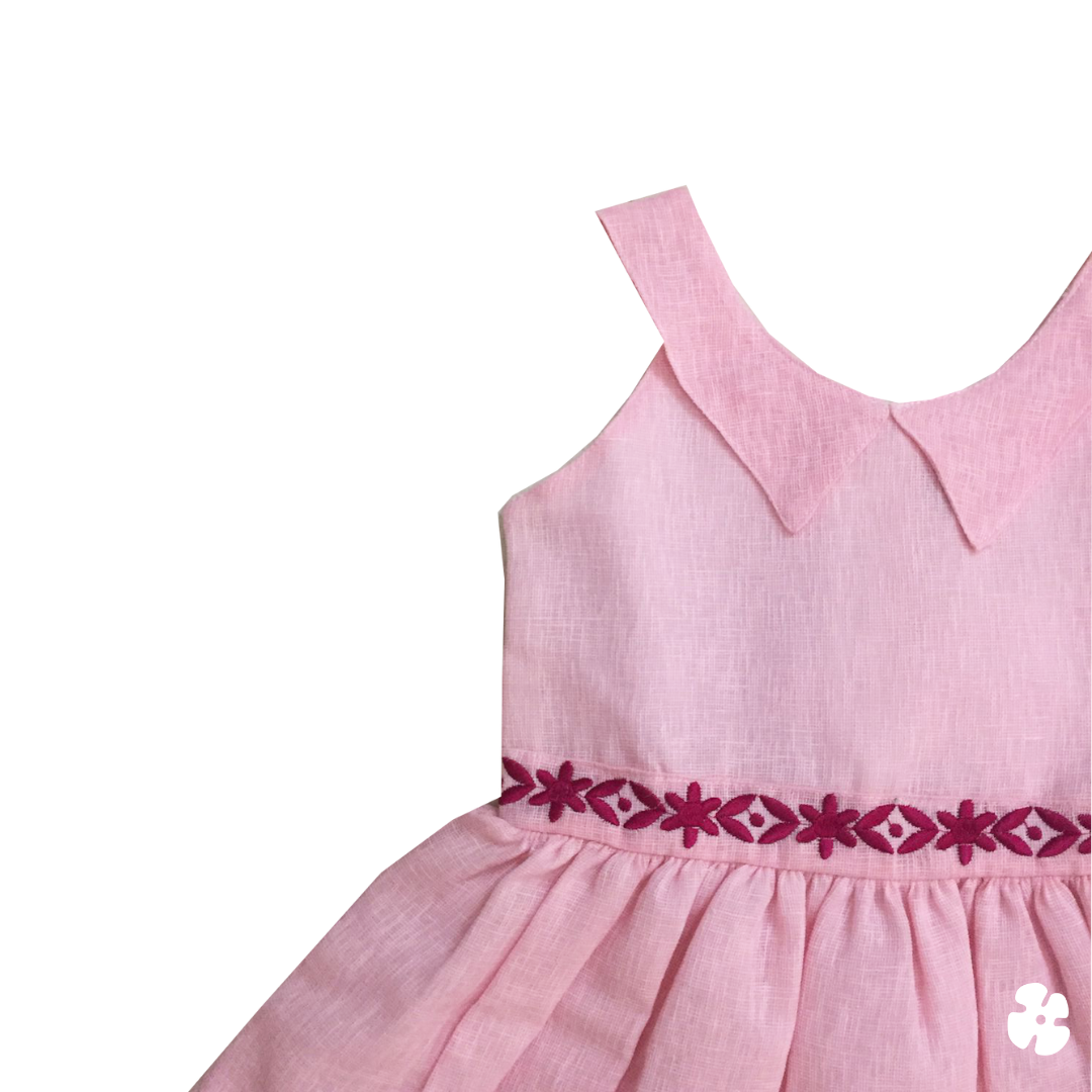Pink floral embroidery frock