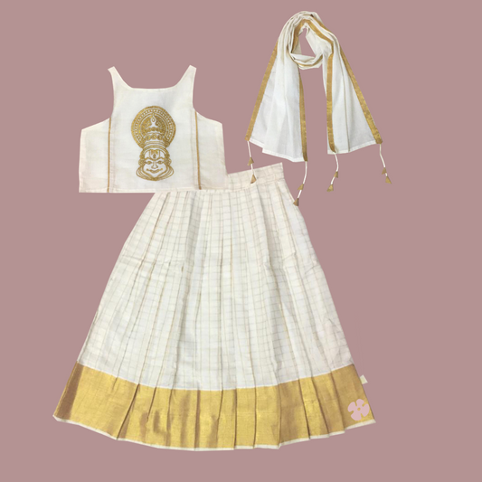 Kathakali embroidery top with skirt and dupatta