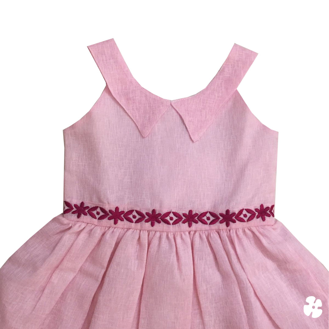 Pink floral embroidery frock