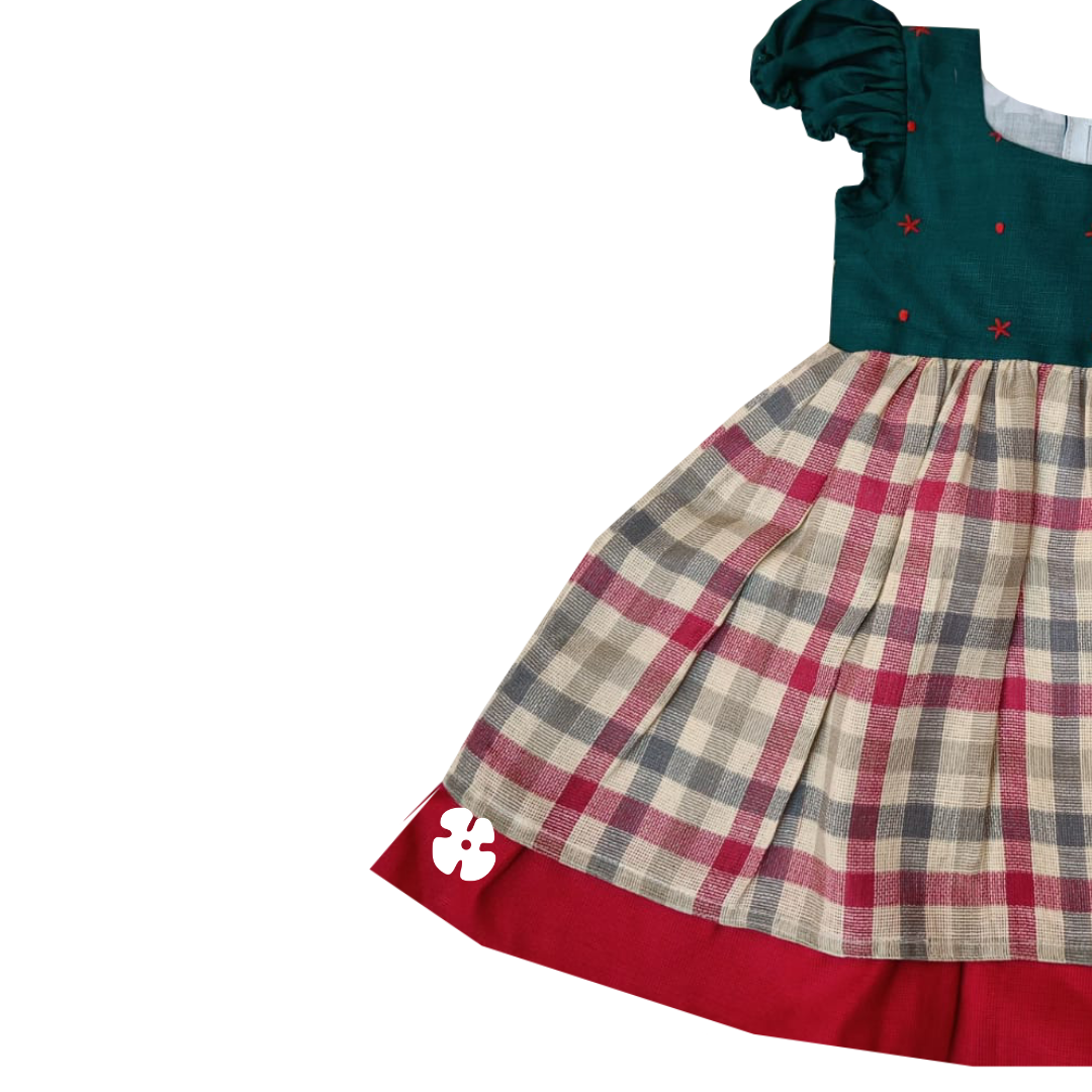 Puff sleeve fit and flare frock with embroidery