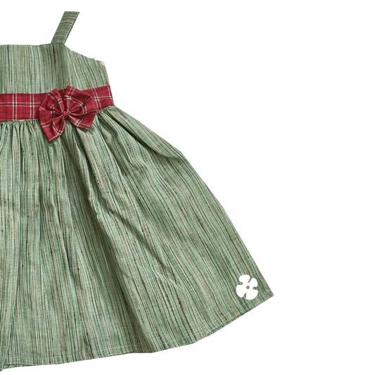 Red check band with bow frock