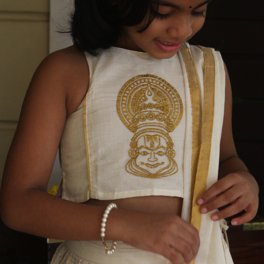 Kathakali embroidery top with skirt and dupatta