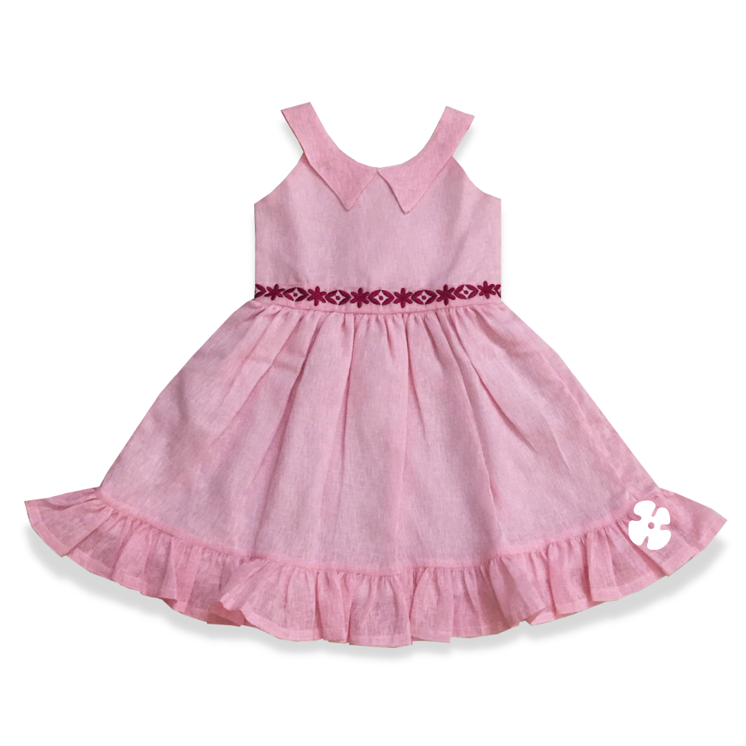 Pink floral embroidery frock