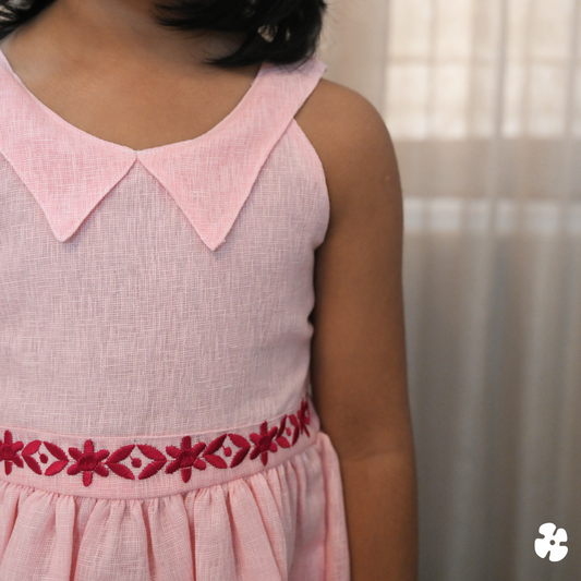 Pink floral embroidery frock