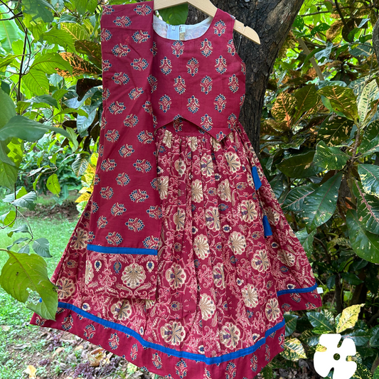 Printed cotton marron skirt and top
