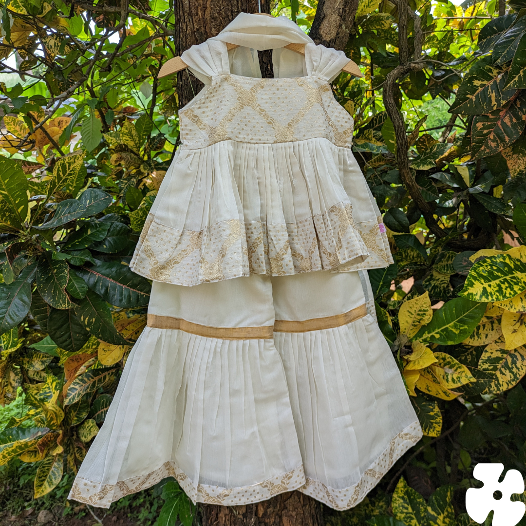 Buy Gold n White Sharara Suit For Girls