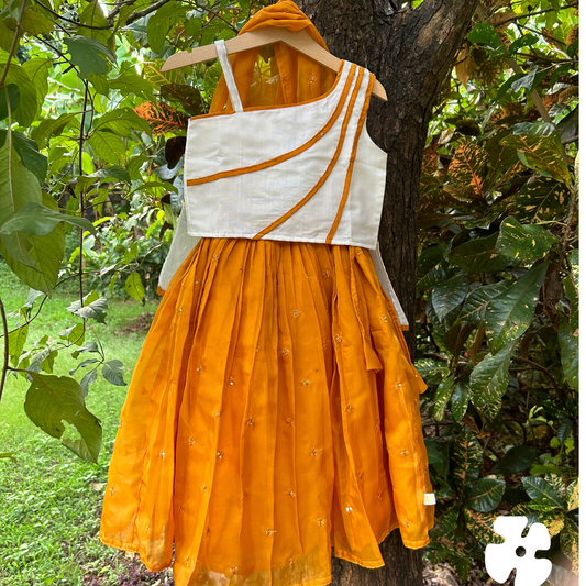 Orange skirt and top with shawl