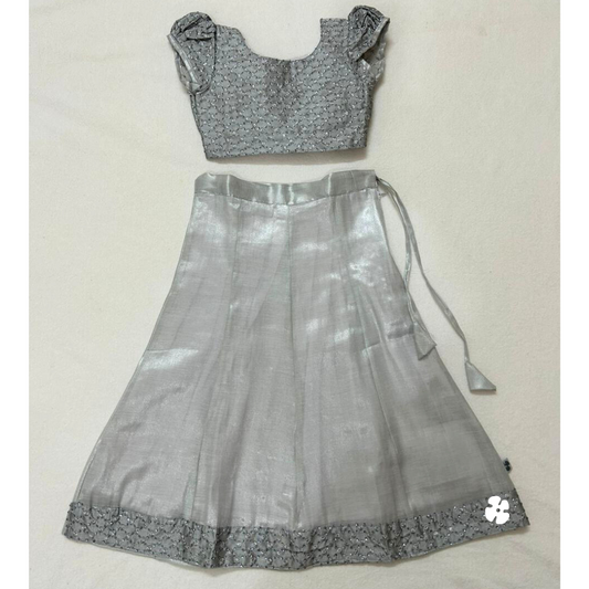 Puff sleeve top and paneled skirt