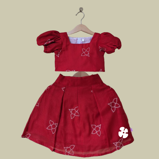 Red half skirt and top