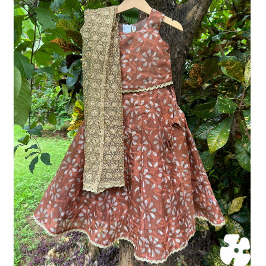 Floral chanderi cotton skirt and top