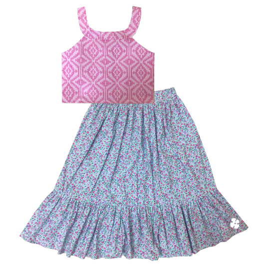 Simple gathered step skirt with top