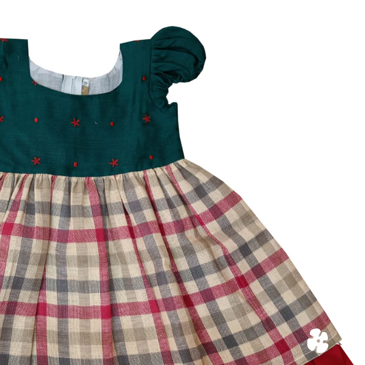 Puff sleeve fit and flare frock with embroidery