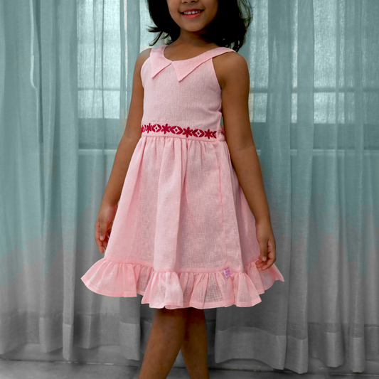 Pink floral embroidery frock